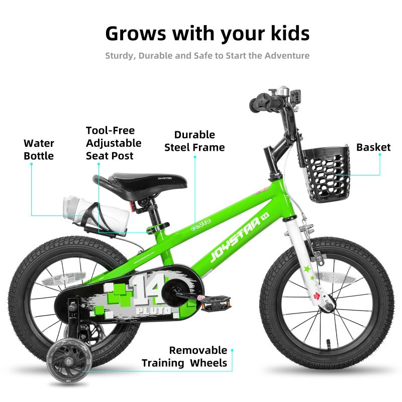 JOYSTAR دراجة الأطفال JOYSTAR بلوتو 14 بوصة بأسلوب BMX مع عجلات تدريب للأولاد والبنات من عمر 3-5 سنوات باللون الأخضر - Image 2